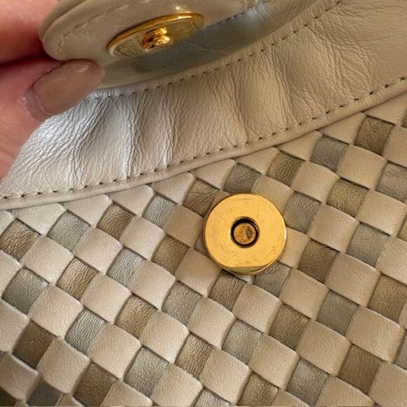 GANSON Woven Leather Shoulder Bag - Putty Color with Metallic Silver & Taupe - Picture 7 of 10